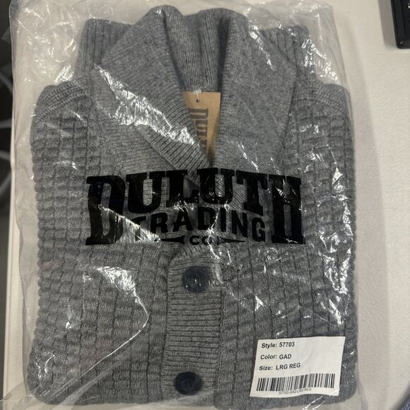 Duluth Trading Co Mens Large Grey Burly Retirement Shawl Collar Cardigan Sweater - Picture 7 of 8